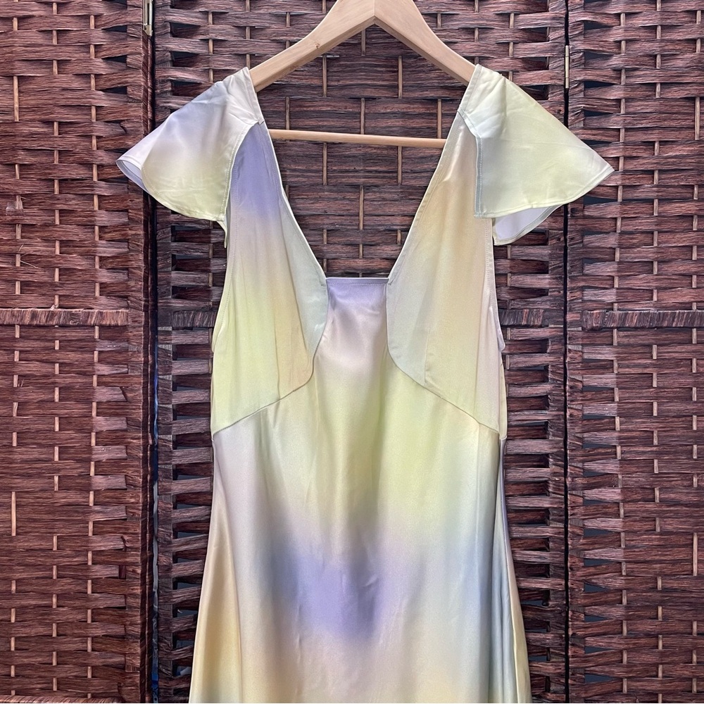 WeWoreWhat Pastel Maxi Dress, Silky Charmeuse Watercolor, Size 8, Two-Way, NWT. - Picture 7 of 9